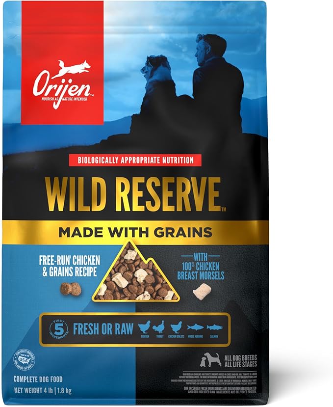 ORIJEN Wild Reserve Dry Dog Food Free-Run Chicken & Grains Recipe 4lb Bag