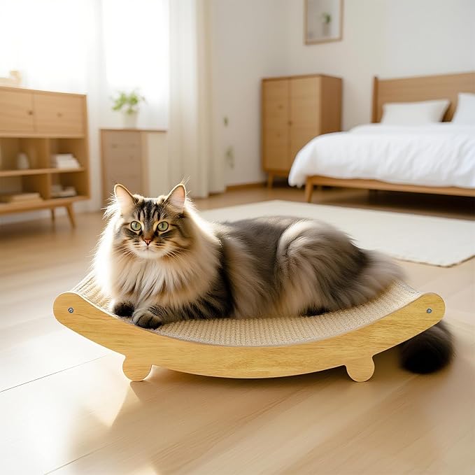 Multi-Functional Wooden Cat Scratcher Bed for Small Pets & Cats, Durable Sisal Post with Cozy Napping Lounge, Indoor Furniture Protector