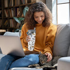 Cat Tumbler With Lid and Straw - 30oz Stainless Steel Cute Water Bottle Cup - Funny Gifts for Women