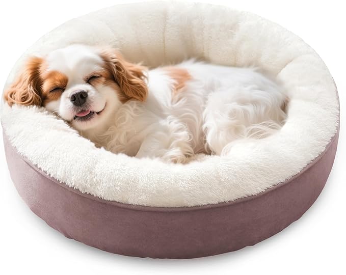 Love's cabin Donut Pet Bed, 25in, Burlwood, for Small Dogs & Cats, Soft Durable Fabric, Anti-Slip, Water-Resistant, Washable