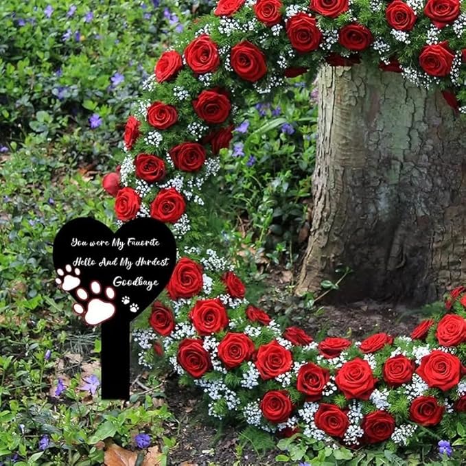 12 inch Metal Dog Memorial Grave Markers Dogs Cemetery Headstones Decorations Stakes Cemetery Memorial Plaque for loss of Puppy Pet Cross Tombstones Stake Ornaments Sign for Garden Outdoor Yard