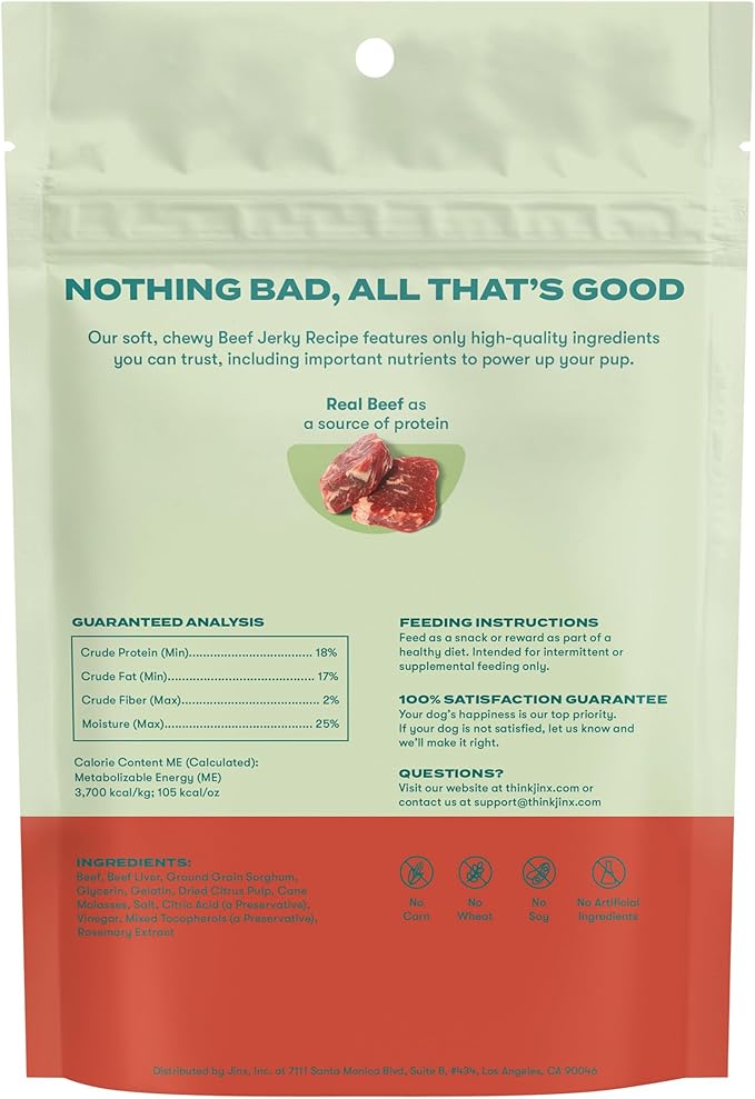 Jinx Beef Bites, Soft Jerky Dog Treats, Bite-Sized Snack, Low-Calorie and Packed with Flavor, Slow-Smoked Real Beef & Liver, No Fillers, 5oz (Pack of 2)