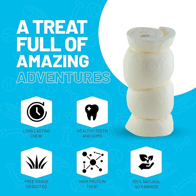 Sitka Farms Beef Cheek ROLL Natural 5-6 Inch (4 Count) Extra Thick Dog Chew Bones No Rawhide Sourced from Free Range Grass Fed/Healthy Teeth and Gums for Small Medium and Large Dogs