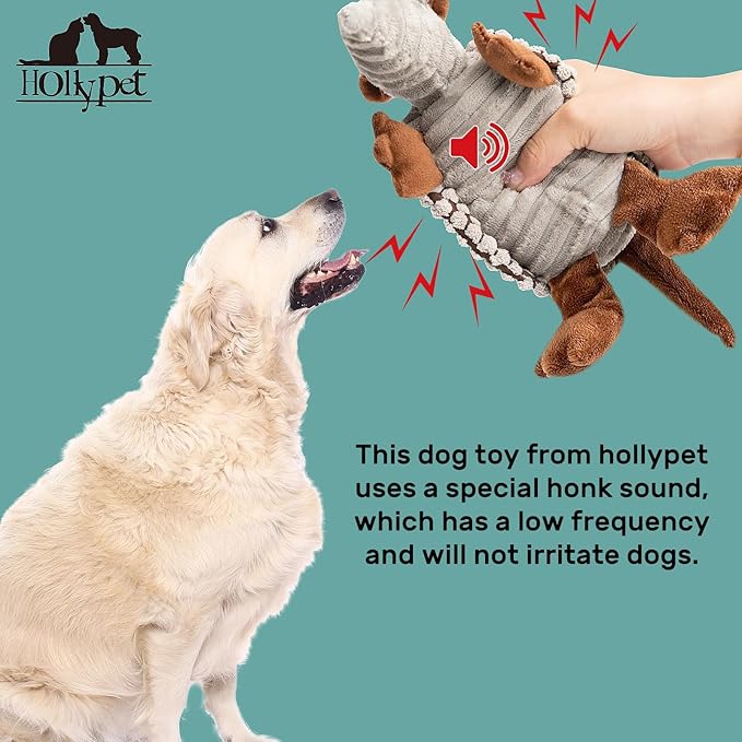 Hollypet Plush Dog Squeaky Toy Stuffed Armadillo Animal Pet Puppy Chew Toys with Clean Teeth for Small Medium Large All Breed Sizes Dogs, Gray, 8 in