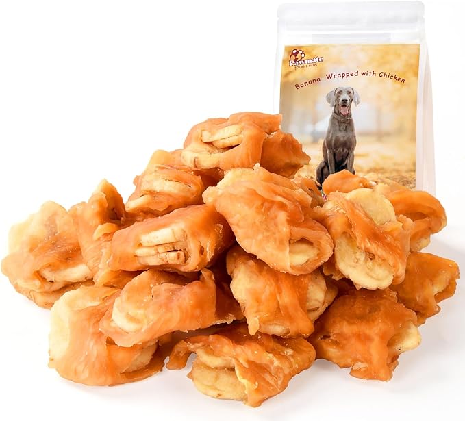 Dog Treats Chicken Wrapped Banana Slices with 1% Taurine, Healthy Training Snacks Rich in Natural Fiber, Rawhide-Free Grain-Free Soft Chews for Small Medium Dogs, 10.6 oz
