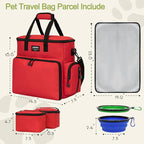 Dog Travel Bag,Weekend Pet Travel bag Set for Dog and Cat,Airline Approved Tote Multi-Function Bags for Traveling,Include 2 Collapsible Bowls,2 Food Storage Containers,1 Feeding Mat,Red