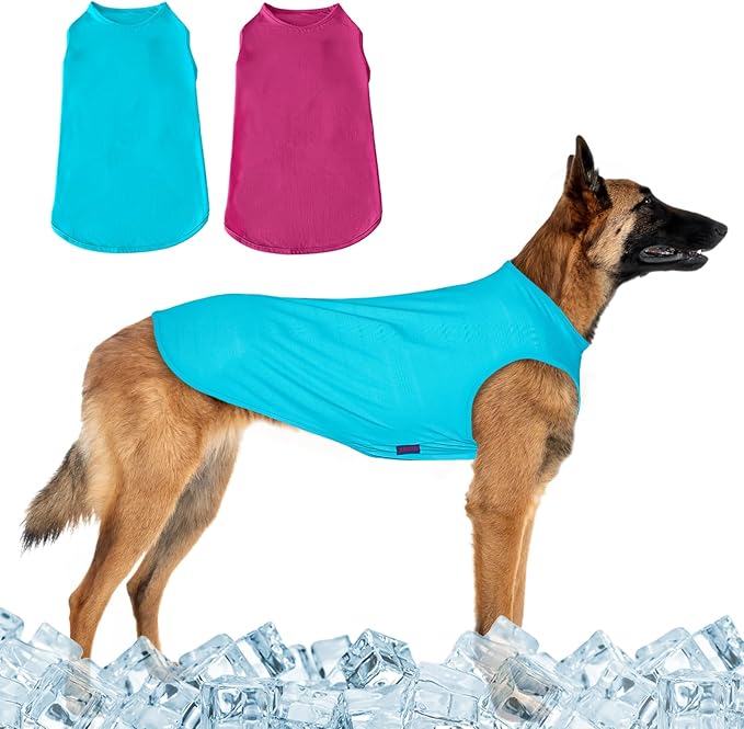 2-Piece Dog Shirt & Vest, Soft & Cool Clothes, Lightweight Stretchy Pet Vest, Summer Dog Sleeveless Clothes for Medium-Large Pets - Purple+Blue (L)