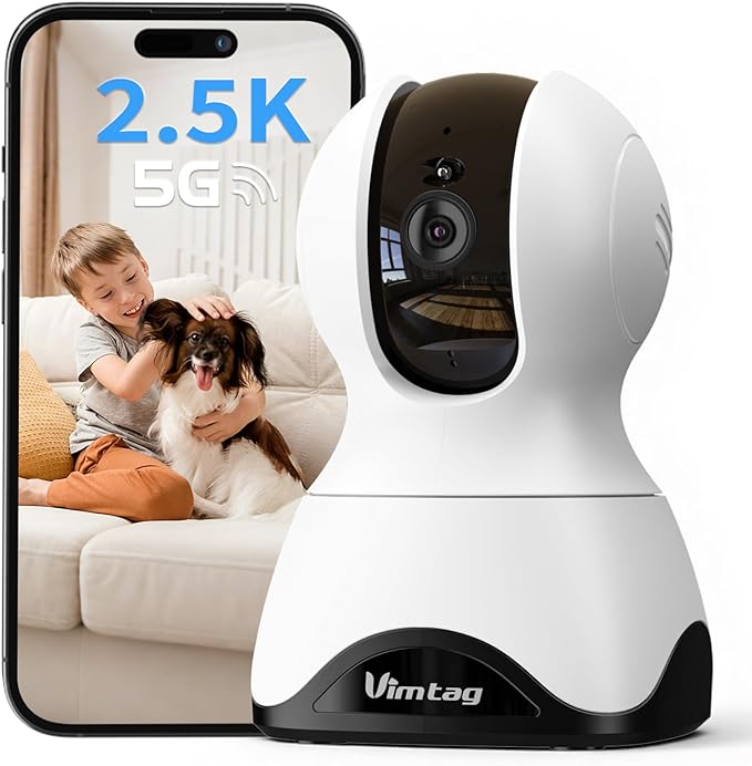 VIMTAG Indoor Pet Camera, 2.5K Dog Camera with Phone App, 360° Pan/Tilt Cameras for Home Security Cat Baby, Night Vision, Motion Tracking & AI Detection, 2-Way Audio, 5G/2.4G WiFi, SD/Cloud Storage