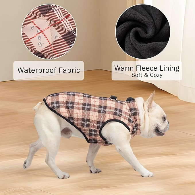 SCENEREAL Winter Coat with Harness for Small Medium Dogs, Waterproof Puffer Jacket with Zipper, Fleece Snow Clothes for Puppy