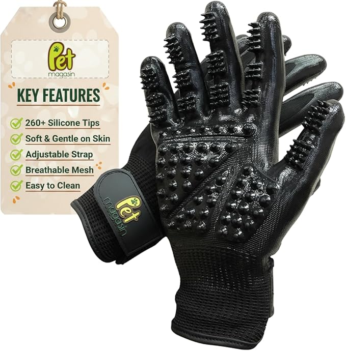 PET MAGASIN® Durable Gentle Dog Washing Gloves (1-Pair) - Premium Pet Grooming Gloves for Dogs, Cats & Horses | Dog Scrubber for Bath | Cat Hair Remover Glove | Bathing Brush (Black, Large)