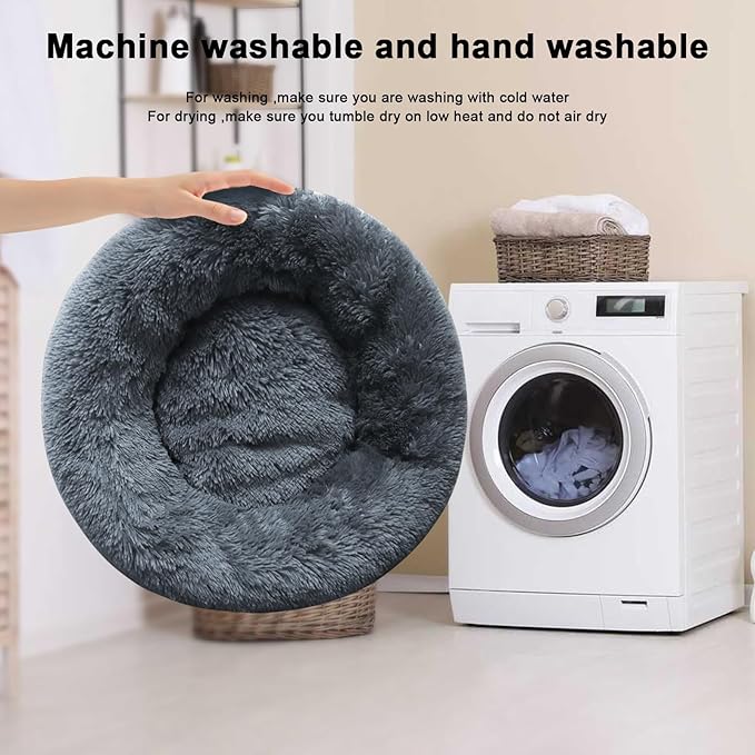 Dog Bed for Small Medium Large Dogs, 24 inch Calming Dogs Bed, Washable-Round Cozy Soft Pet Bed for Puppy and Kitten with Slip-Resistant Bottom