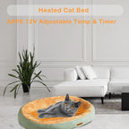 Heated Cat Bed Indoor w/ 12V Electric Heating Pad, Thermal Warming Heated Pet Bed with Adjustable Temperature & Timer