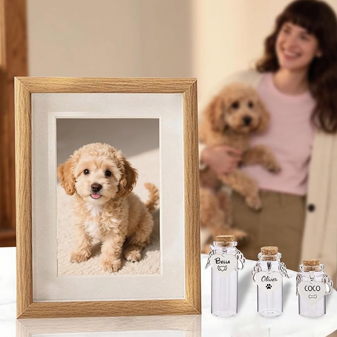 Personalized Pet Fur Keepsake Bottle, Heart Shape Custom Name Engraved Glass Dog Hair Keepsake, Pet Hair Memorial Vials for Dog/Cat Hair & Ashes, Sympathy Gift for Pet