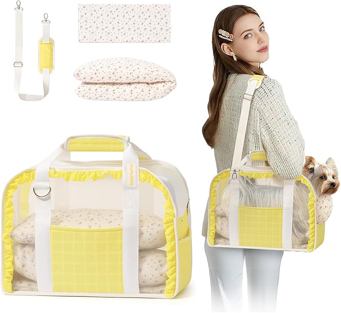 Pet Carrier for Medium Cats, Dog Carrier with Soft-Sided Cat Carriers with Breathable Mesh for Small/Medium Cats Dogs Puppies (Up to 13lbs), Foldable with Safety Buckle for Travel - Yellow