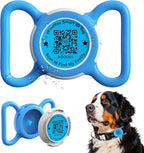Waterproof AirTag Dog Collar Holder for Apple Tracker QR Code Case Blue