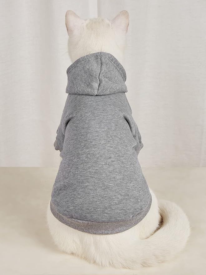QWINEE Basic Dog Hoodie Sweatshirt Puppy Sweater Warm Cat Costumes Pet Clothes for Chihuahua Puppy Kitten Small Medium Dogs Light Grey Large