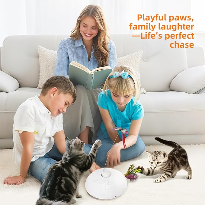 Cat Toy 3in1 Automatic Interactive Wand Toy for Indoor Cats,Moving Butterfly&Glowing Feathers Speedy Tail,Rechargeable Cat Enrichment Toys for Kittens