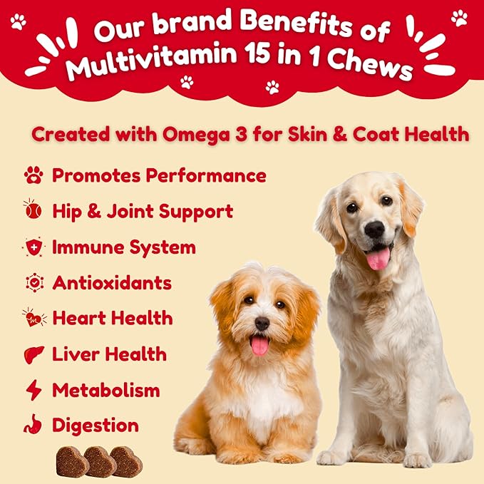 Dog Multivitamin, Chewable Dog Vitamins and Supplements for Hip & Joints, Skin & Coat, Omega 3 Oil for Dogs Immune, Heart & Digestive Health, Senior & Puppy Multivitamin - Chicken Flavor - 120ct
