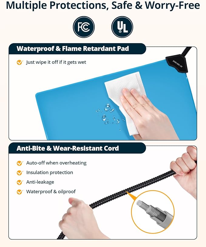 Heated Cat Bed Indoor, Heated Pet Bed with Adjustable Temperature & Timer, Pet Heating Pad for Kittens, Puppies, Dogs, Cats in Winter, UL & FCC Certified