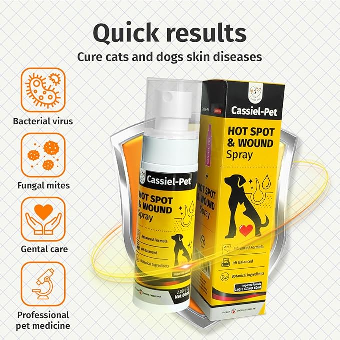 Hot Spot Spray for Dogs, Itch Relief Spray & Hot Spot Treatment for Dogs, Cats, Helps Alleviate Sensitive Skin, Scratching, and Licking of Coat, for All Animals, 2.02oz