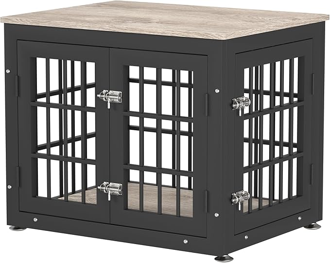 26 Inch Heavy Duty Dog Crate Furniture for Small Dogs, Decorative Pet House End Table, Wooden Cage Kennel Furniture Indoor with Double Doors, Grey