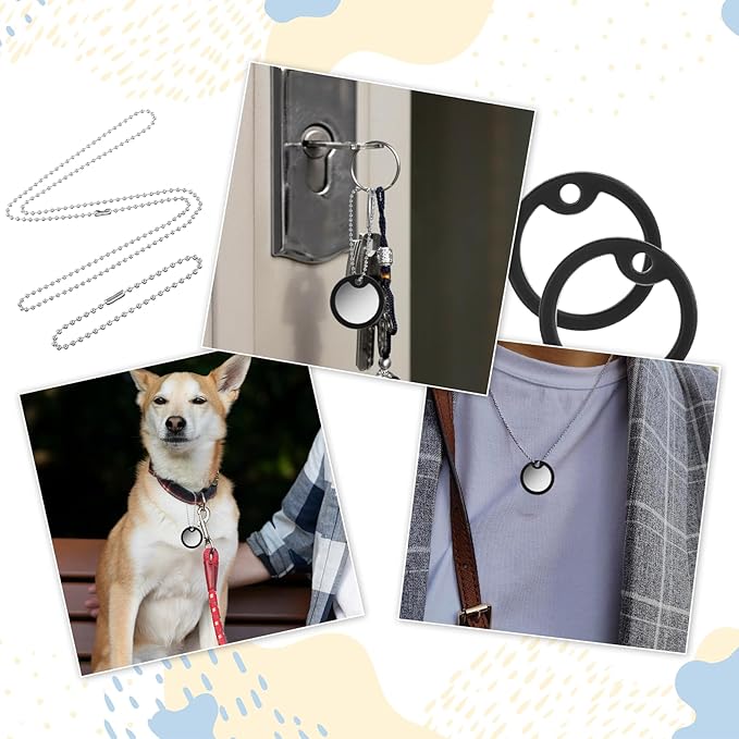 12 Pack Dog Tag Silencers Rubber Dog Tags Cover ID Tags with 4 Stainless Steel Chain Black Army Engraved Dogs Tag Pet ID Protector to Reduce Noise Black