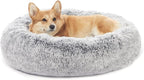 Bedfolks Calming Donut Dog Bed, 30 Inches Round Fluffy Dog Beds for Medium Dogs, Anti-Anxiety Plush Dog Bed, Machine Washable Pet Bed (Dark Grey, Medium)