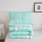 Kids Cute Bedding for Teen Girls Boys Cartoon Cat Comforter Set King, Kawaii Kitten Duvet Insert Corgi Puppy Quilt Comforter, Animal Pet Bedding Comforters & Sets Geometry Stripe Decor, Teal 3pcs