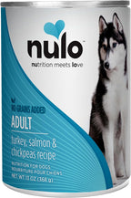 Nulo Grain-Free Turkey, Salmon, & Chickpeas Recipe Adult Wet Canned Dog Food, 13 Ounce, 12 Cans
