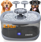 SIBAYS 2.5Gal/9.5L Dog Water Fountain for Large Dogs, 3 Flow Modes Large Pet Water Fountain for Cats, Automatic Dog Water Bowl Dispenser with 7" Filter & Smart LED Pump, Quiet, BPA-Free Material(FS68)
