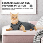 T'CHAQUE Cat Clothes Surgery Recovery Suit for Female Male, Cat Onesie Pet Surgical Pajamas Hind Legs Long Sleeve, Abdominal Wound Skin Diseases, E-Collar Alternative, Spay Recovery Suit (Gray-M)