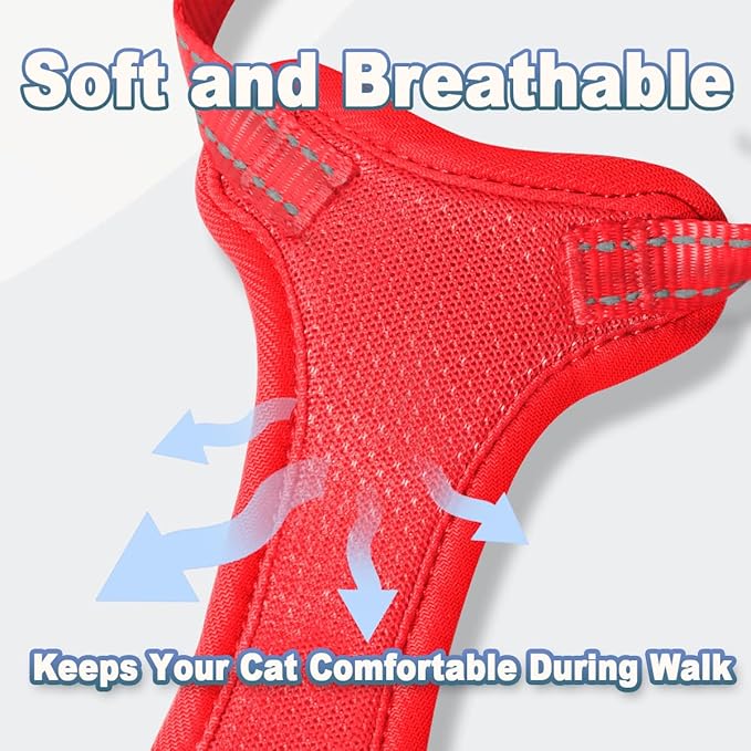 Cat Harness and Leash Set Escape Proof for Kitten Walking, Soft Adjustable Top Handle Vest Harnesses for Cats, Easy Control Breathable Reflective Small Medium Large, Red, S