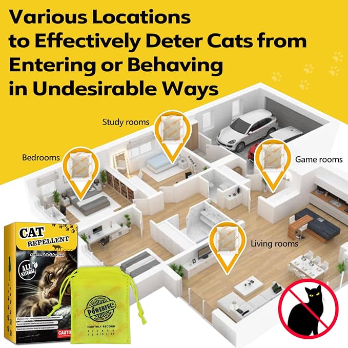 12 Pack Extra Strength Cat Repellent Pouches – Natural Cat Indoor Outdoor Odor Deterrent, Dual-Action Mint & Lemon Formula for Gardens, Furniture