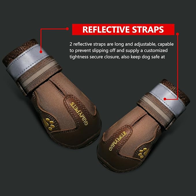 QUMY Dog Shoes for Large Dogs, Medium Dog Boots & Paw Protectors for Winter Snowy Day, Summer Hot Pavement, Waterproof in Rainy Weather, Outdoor Walking, Indoor Hardfloors Anti Slip Sole Khaki 3