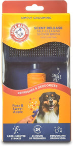 Arm & Hammer “Simply Glam” Dog Grooming Slicker Deodorizing Brush with Fragrance Transfer Technology – Scented Self-cleaning Slicker Brush for Shedding, Scented for Dogs with Sweet Apple & Rose Scent