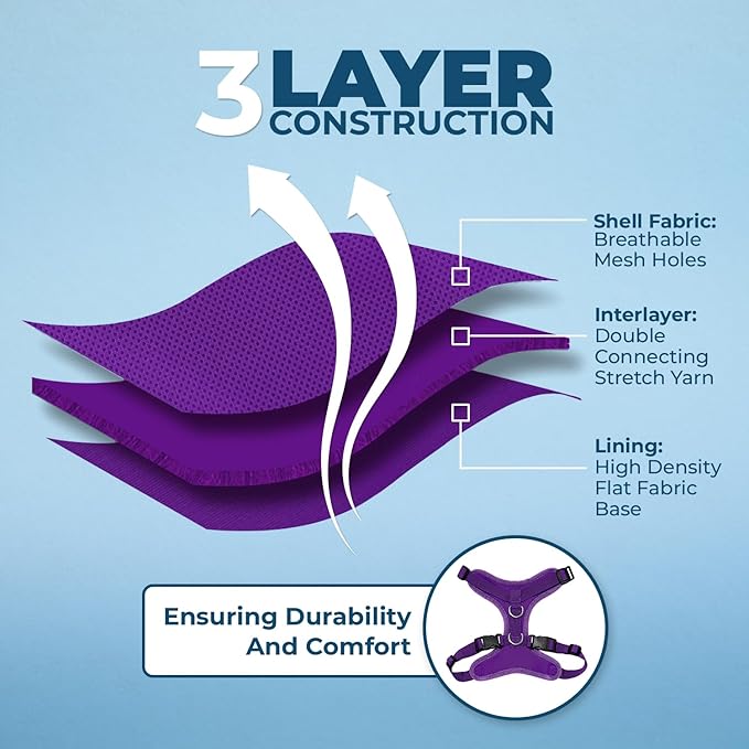 Voyager Escape-Proof Step-in Lock Cat Harness & 5ft Neoprene-Handle Leash Set All-Weather Mesh with Reflective Stitching for Small to Large Cats by Best Pet Supplies, Purple, XXS