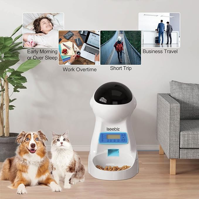 Automatic Cat Feeder, 101oz/3L Timed Cat Feeder for Dry Food with Anti-Clog Design, Up to 4 Meals with Portion Control, Dual Power Supply &10s Voice Recorder for Small Medium Cats Dogs