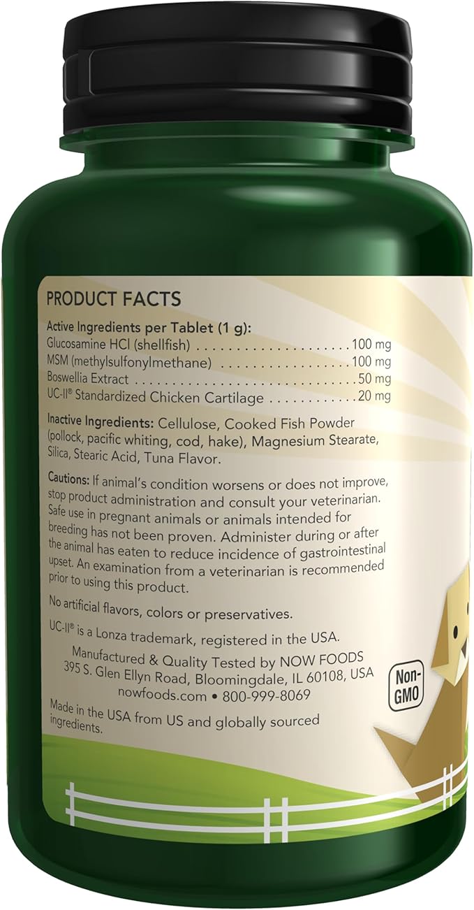 NOW Pets, UC-II® Advanced Joint Mobility for Dogs and Cats, Veterinarian formulated, Help Maintain Cartilage and Connective Tissue*, 60 Chewable Tablets (60 Grams)
