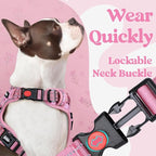 rabbitgoo Dog Harness Medium Sized, No Pull Pet Harness with 3 Buckles, Adjustable Soft Padded Vest with Control Handle, Walking Reflective Pet Vest for Medium Dogs, Floral Pink, M