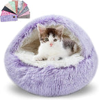 Calming Dog Beds & Cat Cave Bed with Hooded Cover,Washable Round Beds for Small Medium Pets,Anti-Slip Faux Fur Fluffy Coved Bed,Comfortable Warming Pet Bed(20 * 20inch,Purple)