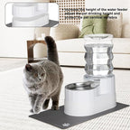 RIZZARI Pet Waterer Gravity Dispenser: White 7L Raised Bowl Feeder - Stainless Steel Anti-Leak Design - for Cats/Dogs Travel