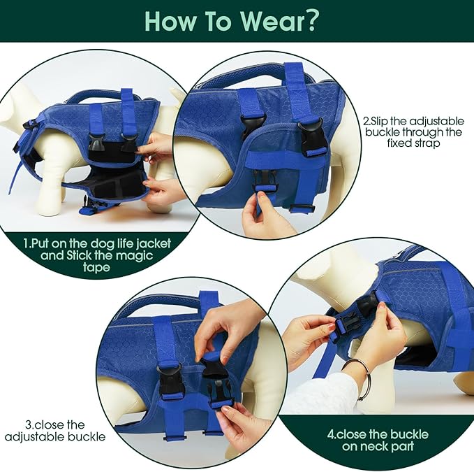 Kuoser Dog Life Jacket High Flotation, Reflective Dogs Life Vest for Swimming Boating, Adjustable Small Medium Large Dog lifejacket, Lightweight Dogs Life Preserver Rescue Handle Spring Summer Pool