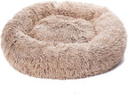 Cat Beds for Indoor Cats, Dog Bed, Cat Bed, Machine Washable, Fluffy Round Pet Bed Non-Slip, Autumn and Winter Warmth, Cuddler Cushion Self Warming (Gradient Brown, 20 inch)