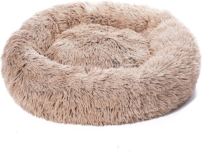 Cat Beds for Indoor Cats, Dog Bed, Cat Bed, Machine Washable, Fluffy Round Pet Bed Non-Slip, Autumn and Winter Warmth, Cuddler Cushion Self Warming (Gradient Brown, 20 inch)