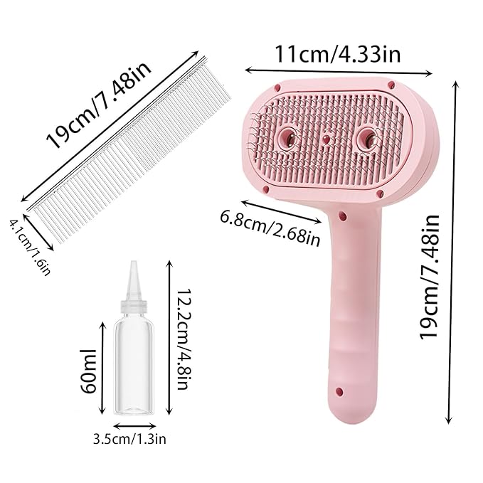 Cat Steam Brush with Release Button, 3-in-1 Steam Grooming Brush for Shedding, Hair Removal tool for Dogs & Cats, Self Cleaning Spray Comb with Mist for Long Haired Pets