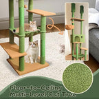 96.5"-108" Cat Tree Floor to Ceiling 7-Tier Cat Tower Adjustable Height with Scratching Posts, Cozy Hammock, Cat Condo for Indoor Cats(Green)