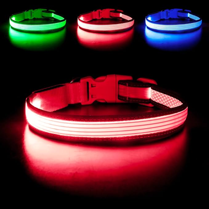 YFbrite Full Adjustbale LED Dog Collar, Full Illuminated Light up Dog Collars, Reflective Dog Collar Light Glowing in The Dark for All Dogs Safety (Small, Pink-2)