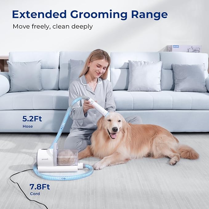 Pecute Dog Grooming Vacuum, 4-in-1 Pet Grooming Kit with Clipper, Brush, 12000Pa Dog Vacuum for Shedding with 1.5L Dust Cup, Storage Pocket, Low Noise Pet Vacuum for Dog & Cat, Home Grooming