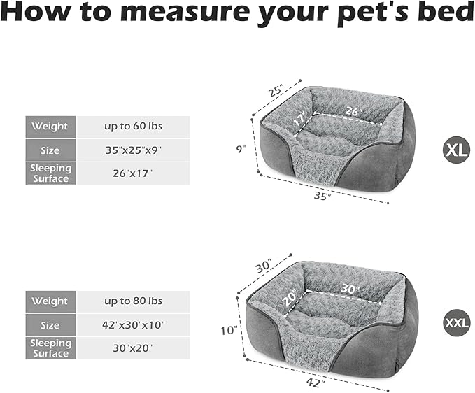 INVENHO X-Large Dog Bed Rectangle Washable Orthopedic Soft Calming Sleeping Durable Pet Cuddler with Anti-Slip Bottom