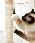 32" Cat Tree Tower for Indoor Cats - 2 Cozy Condos, Multi-Level Cat Scratching Posts with Sisal, Soft Padded Perch, 2 Dangling Toys, Beige